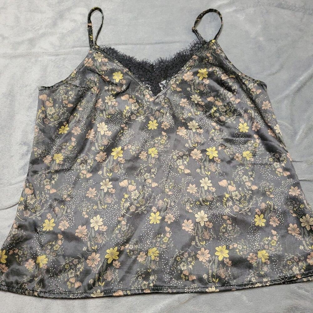 Idyllwind Shirt Womens Medium Tank Top Black Adjustable Spaghetti Strap Blouse M